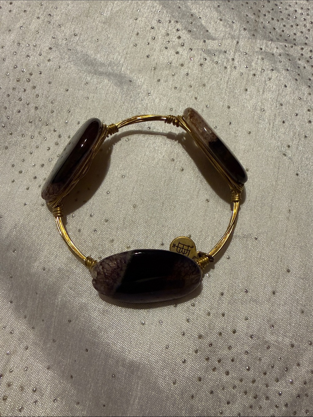 Bourbon and Bowties Wire Wrapped Bracelet with Brown Stones